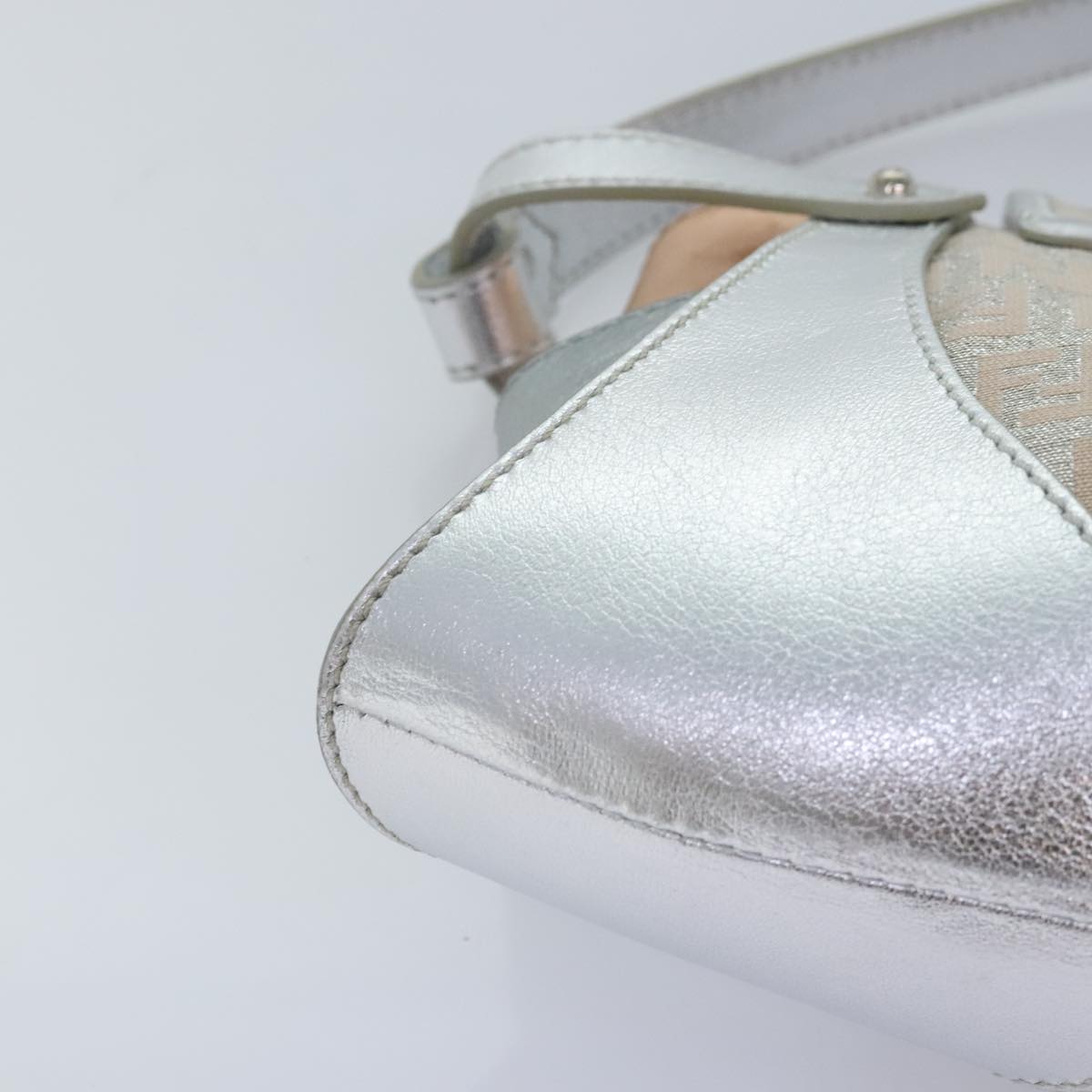 FENDI Zucchino Canvas Hand Bag Silver Black yk14936