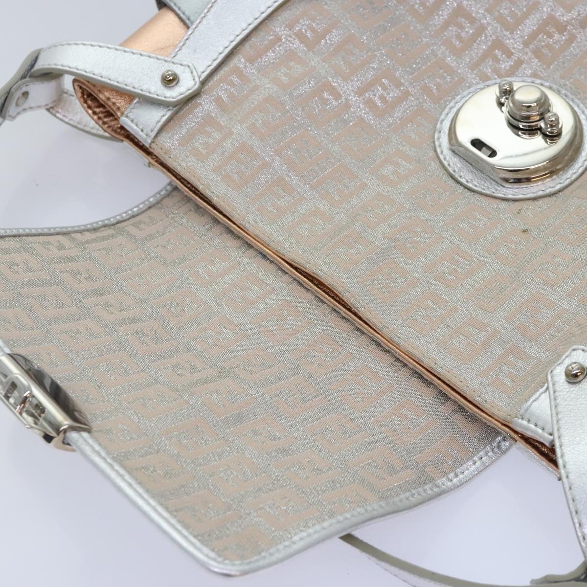 FENDI Zucchino Canvas Hand Bag Silver Black yk14936