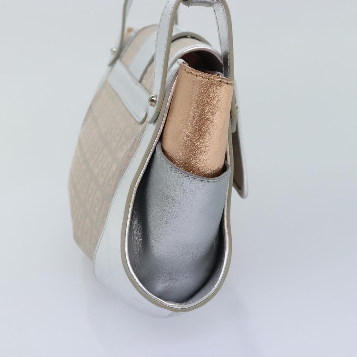 FENDI Zucchino Canvas Hand Bag Silver Black yk14936