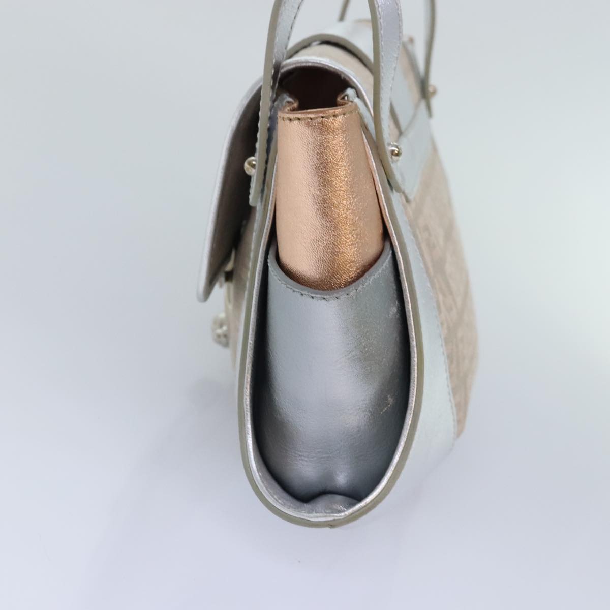 FENDI Zucchino Canvas Hand Bag Silver Black yk14936
