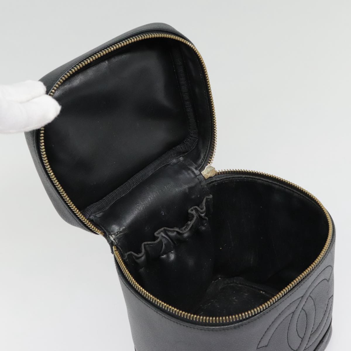 CHANEL COCO Mark Vanity Pouch Caviar Skin Black Gold CC yk14976
