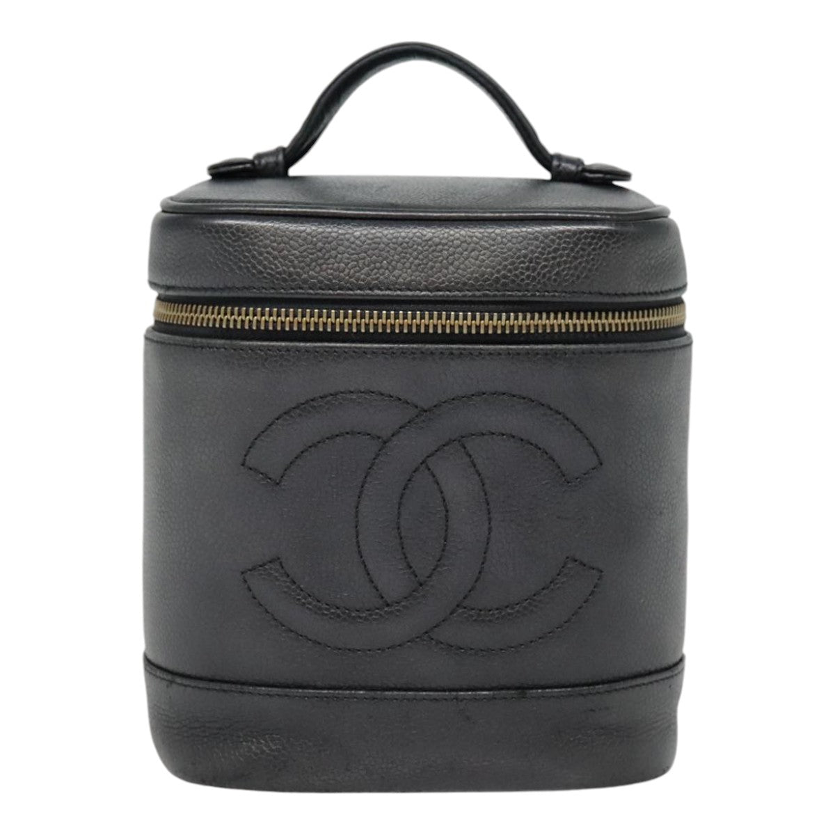 CHANEL COCO Mark Vanity Pouch Caviar Skin Black Gold CC yk14976