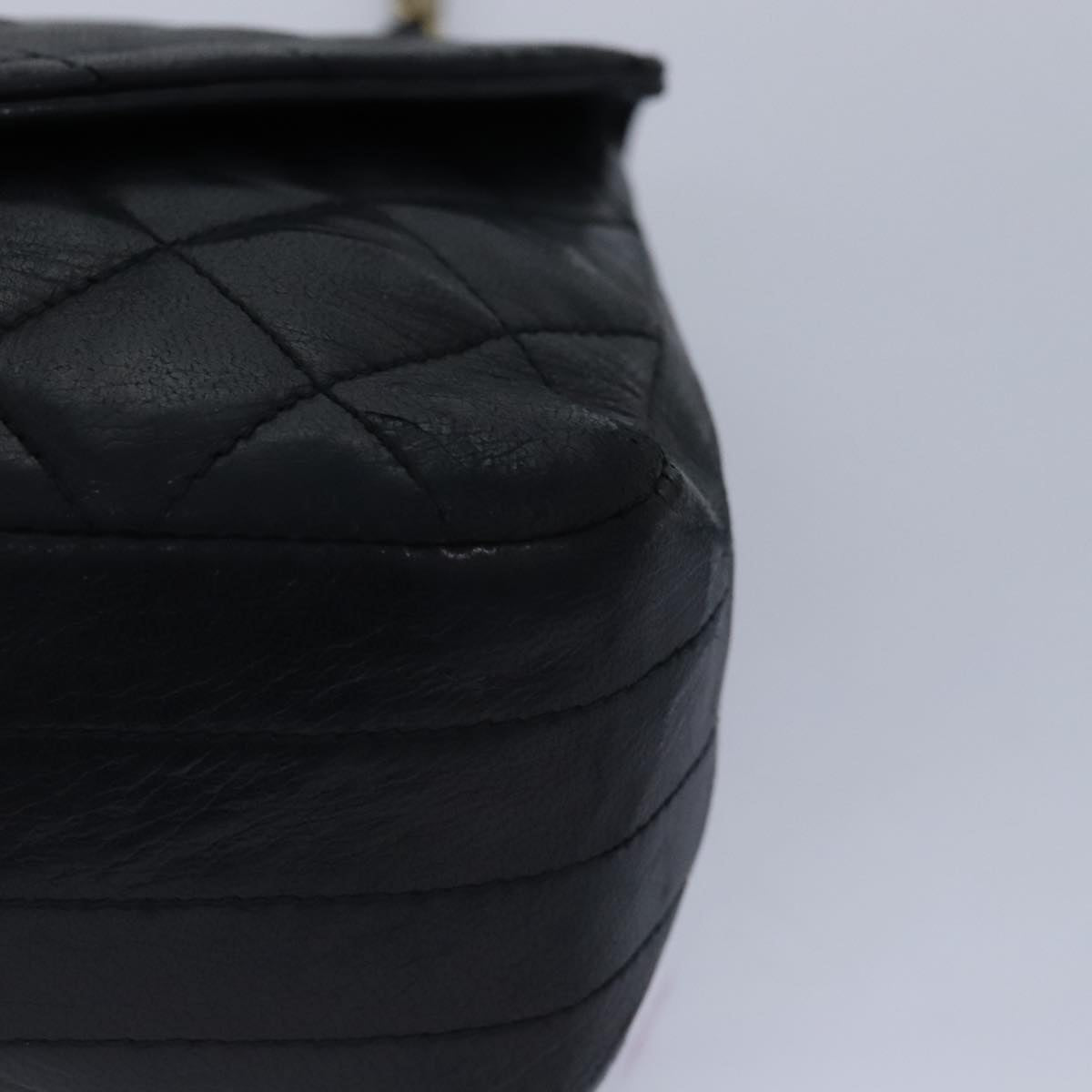 CHANEL Matelasse Turn Lock Chain Bag Lamb Skin Black Gold CC yk14979