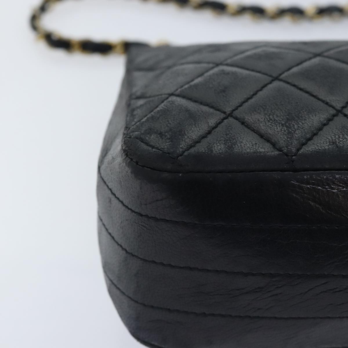 CHANEL Matelasse Turn Lock Chain Bag Lamb Skin Black Gold CC yk14979