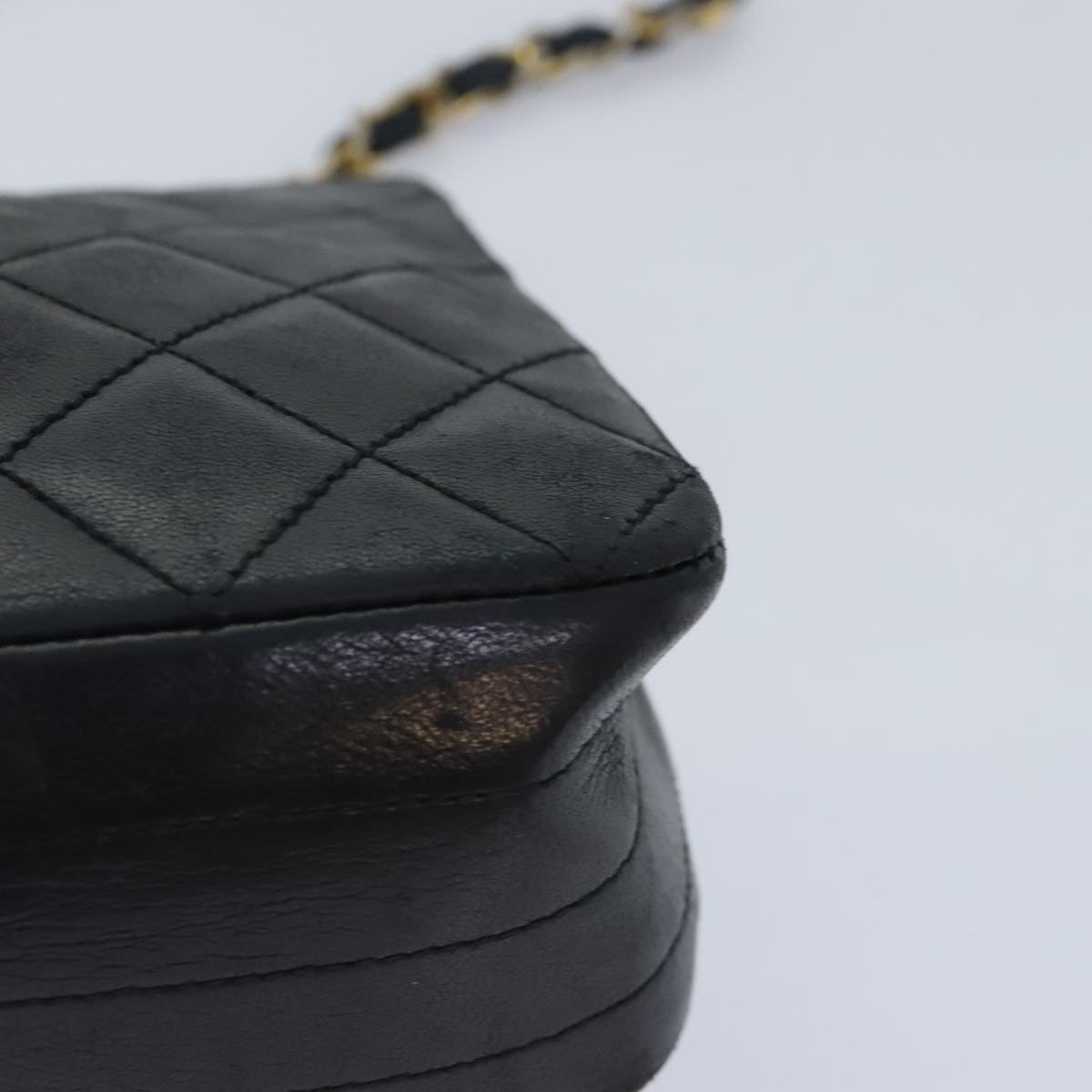 CHANEL Matelasse Turn Lock Chain Bag Lamb Skin Black Gold CC yk14979