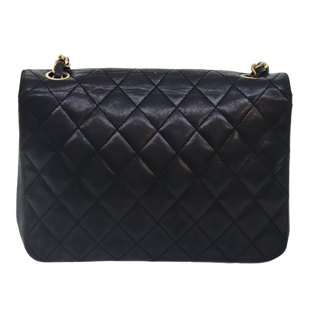 CHANEL Matelasse Turn Lock Chain Bag Lamb Skin Black Gold CC yk14979