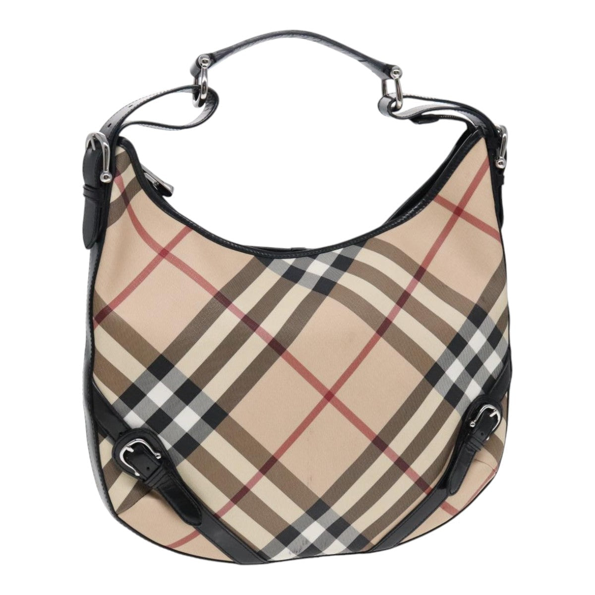 BURBERRY Nova Check Shoulder Bag PVC Beige Silver yk14989