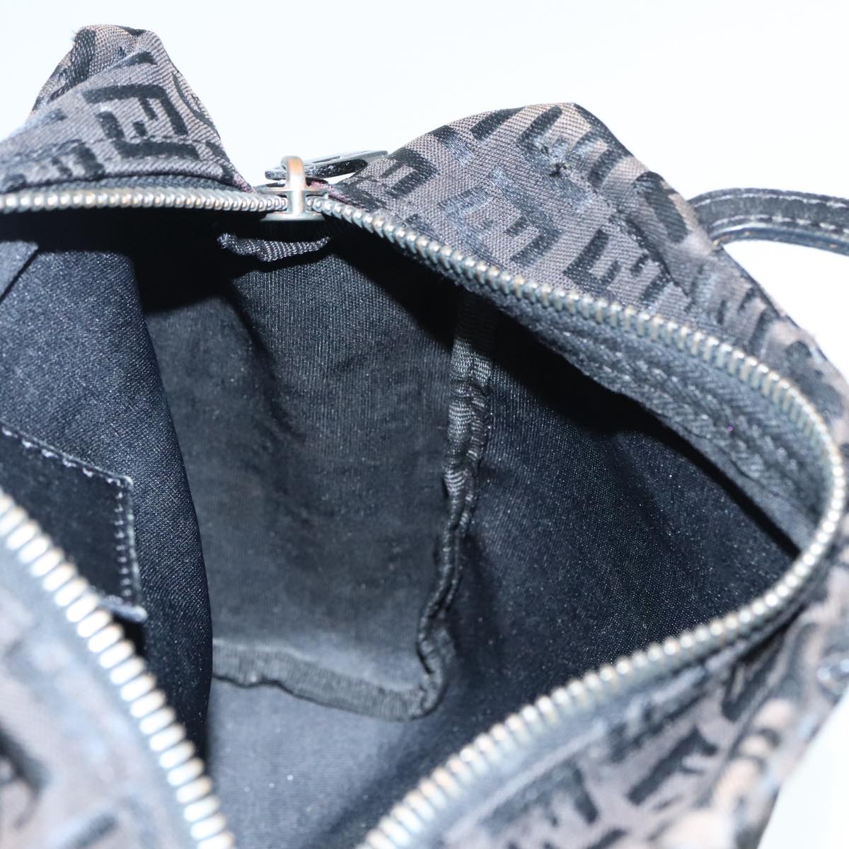 FENDI Zucchino Canvas Hand Bag Silver Black yk15013