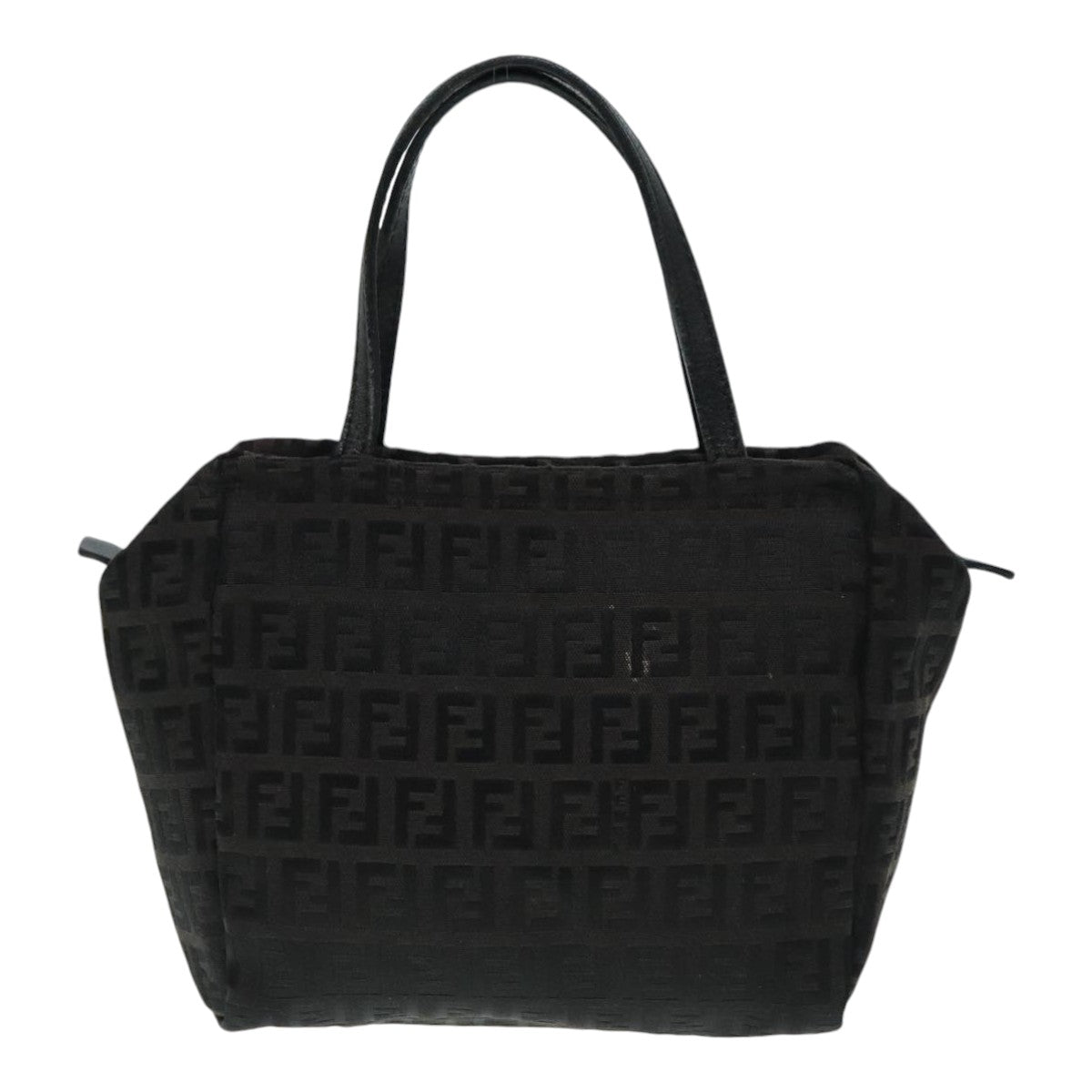 FENDI Zucchino Canvas Hand Bag Silver Black yk15013