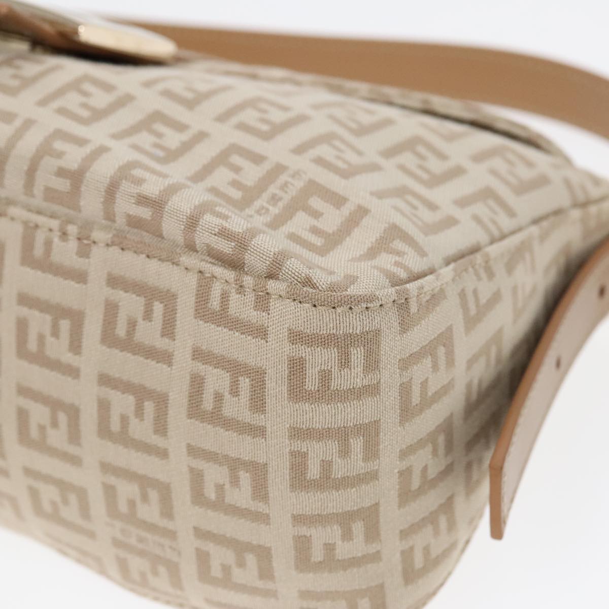 FENDI Zucchino Canvas Mamma Baguette Shoulder Bag Beige Gold yk15046A