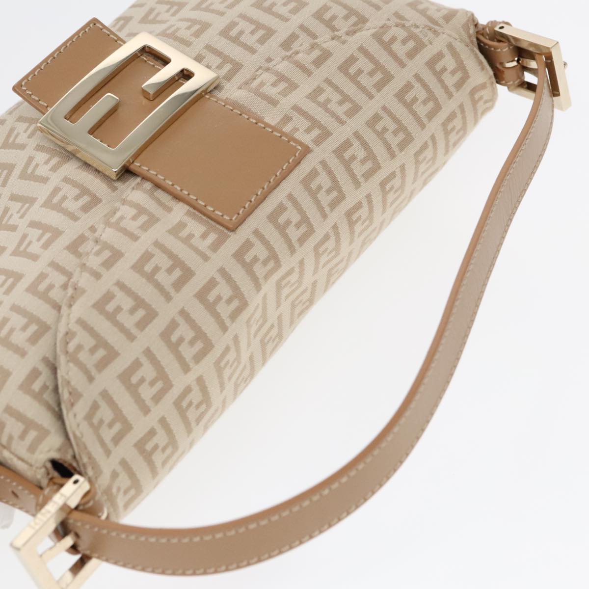 FENDI Zucchino Canvas Mamma Baguette Shoulder Bag Beige Gold yk15046A