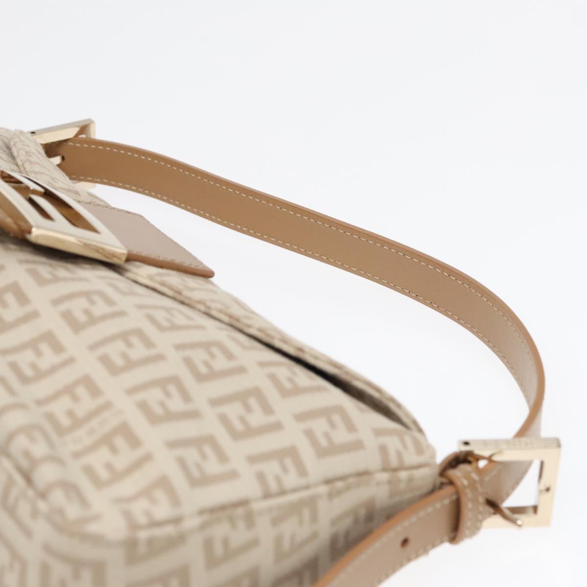 FENDI Zucchino Canvas Mamma Baguette Shoulder Bag Beige Gold yk15046A