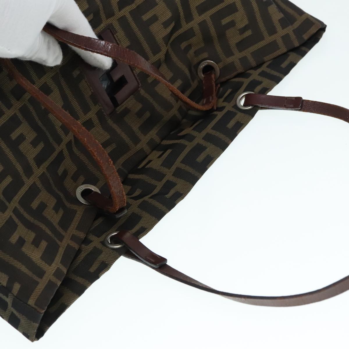 FENDI Zucca Canvas Tote Bag Brown Black Silver yk15049