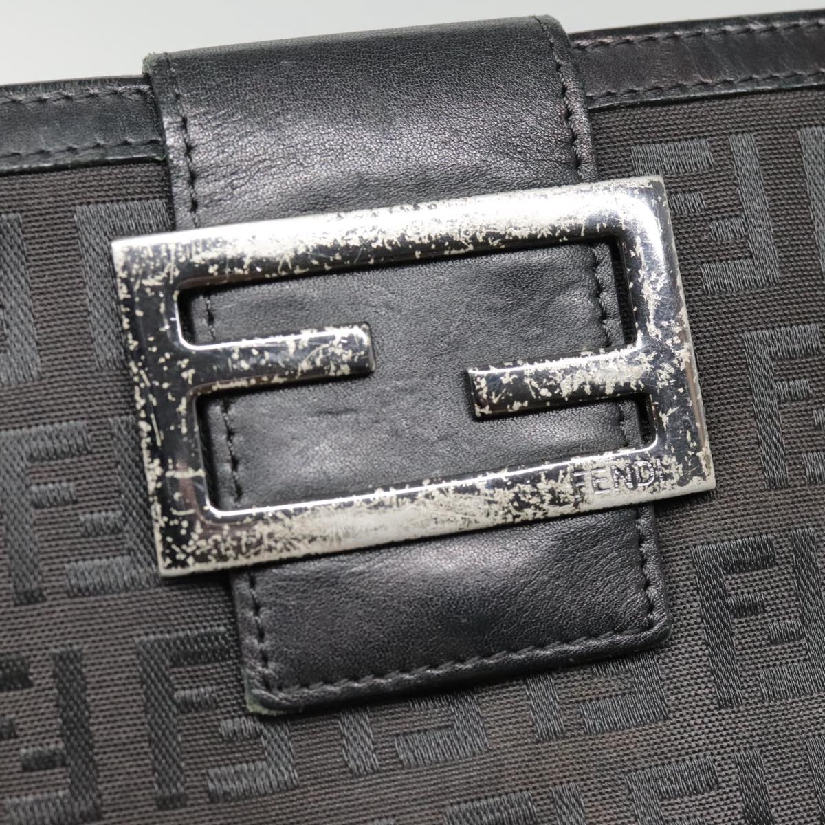 FENDI Zucchino Canvas Long Wallet Black Silver yk15074