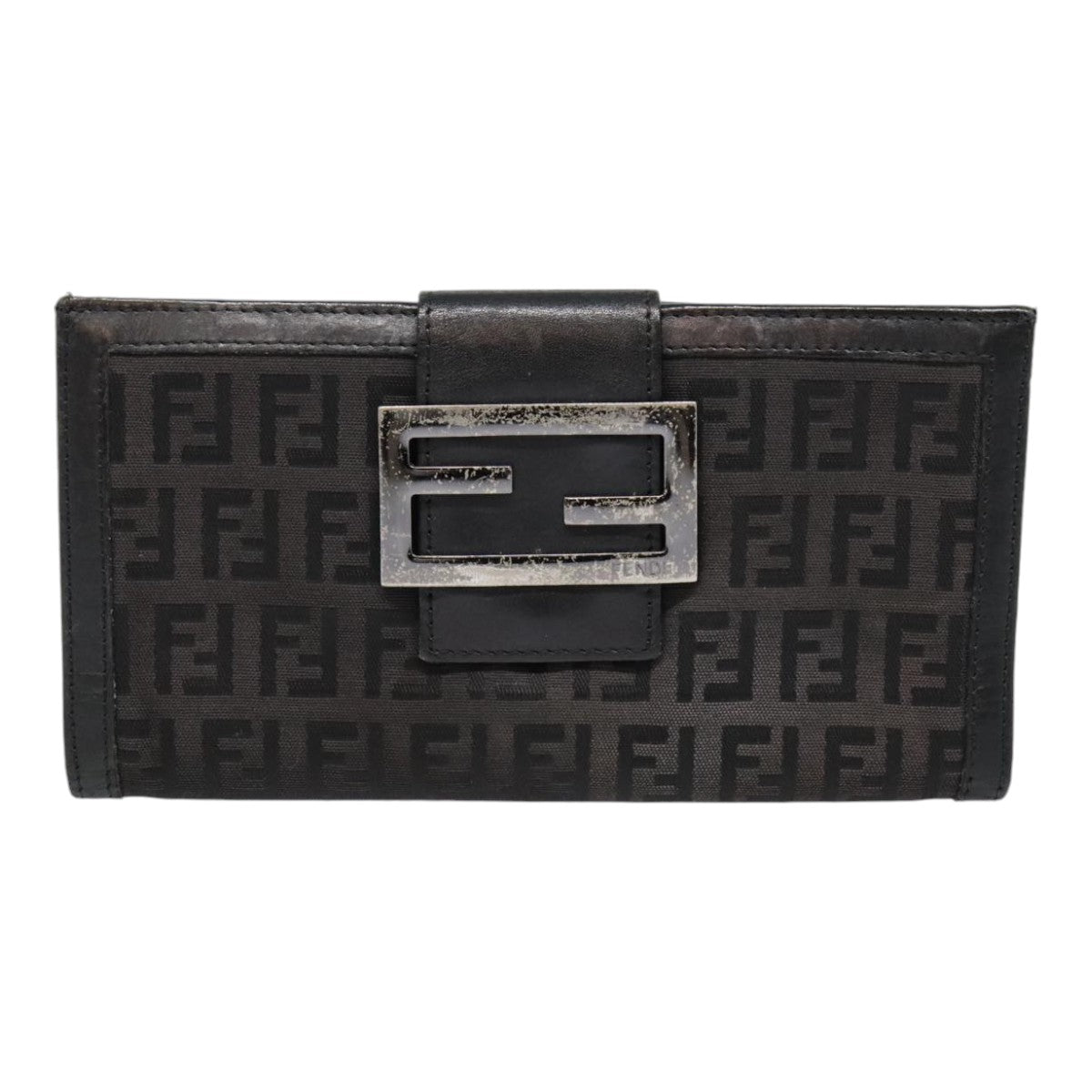 FENDI Zucchino Canvas Long Wallet Black Silver yk15074