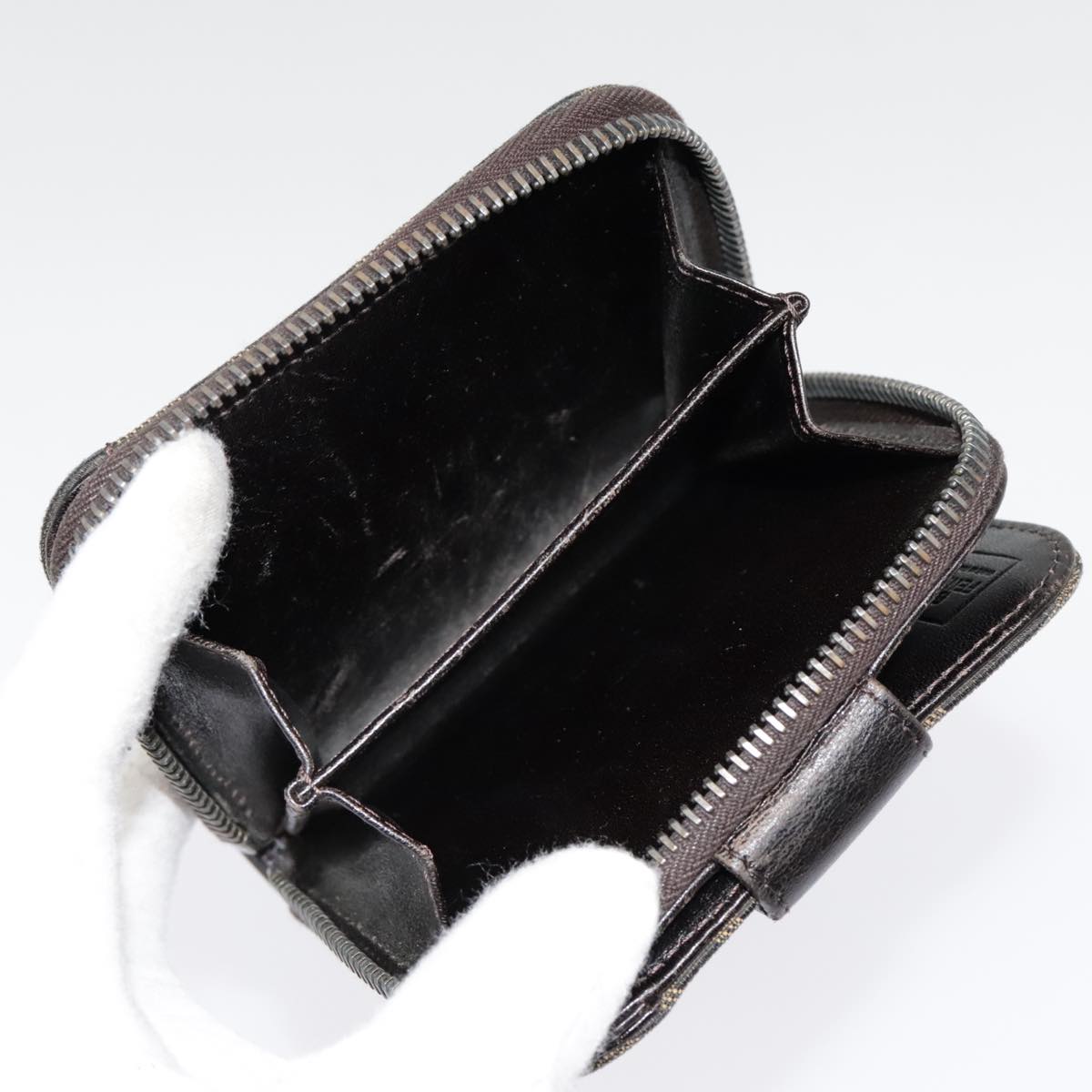 FENDI Zucca Canvas Compact Wallet Black Brown Silver yk15087