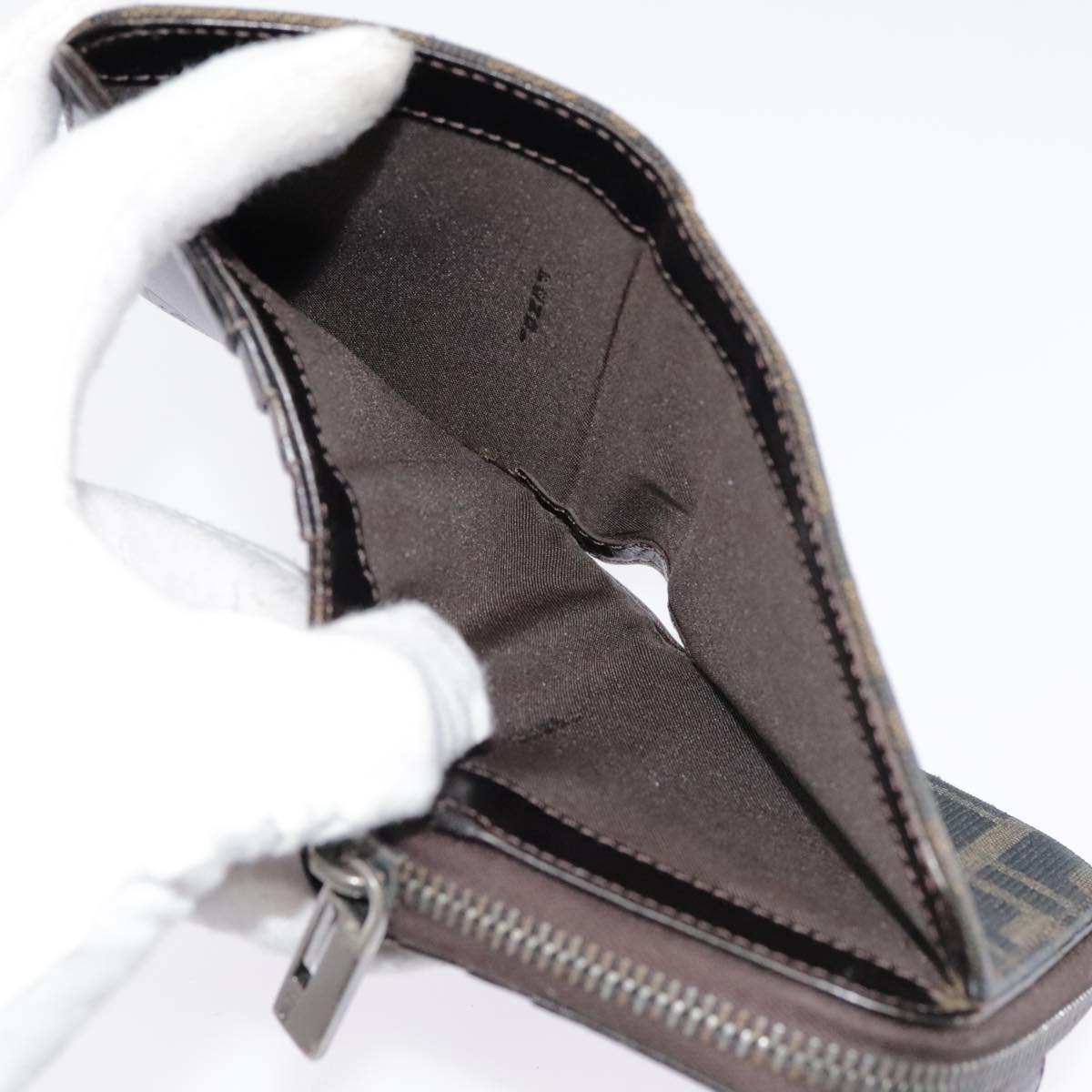 FENDI Zucca Canvas Compact Wallet Black Brown Silver yk15087
