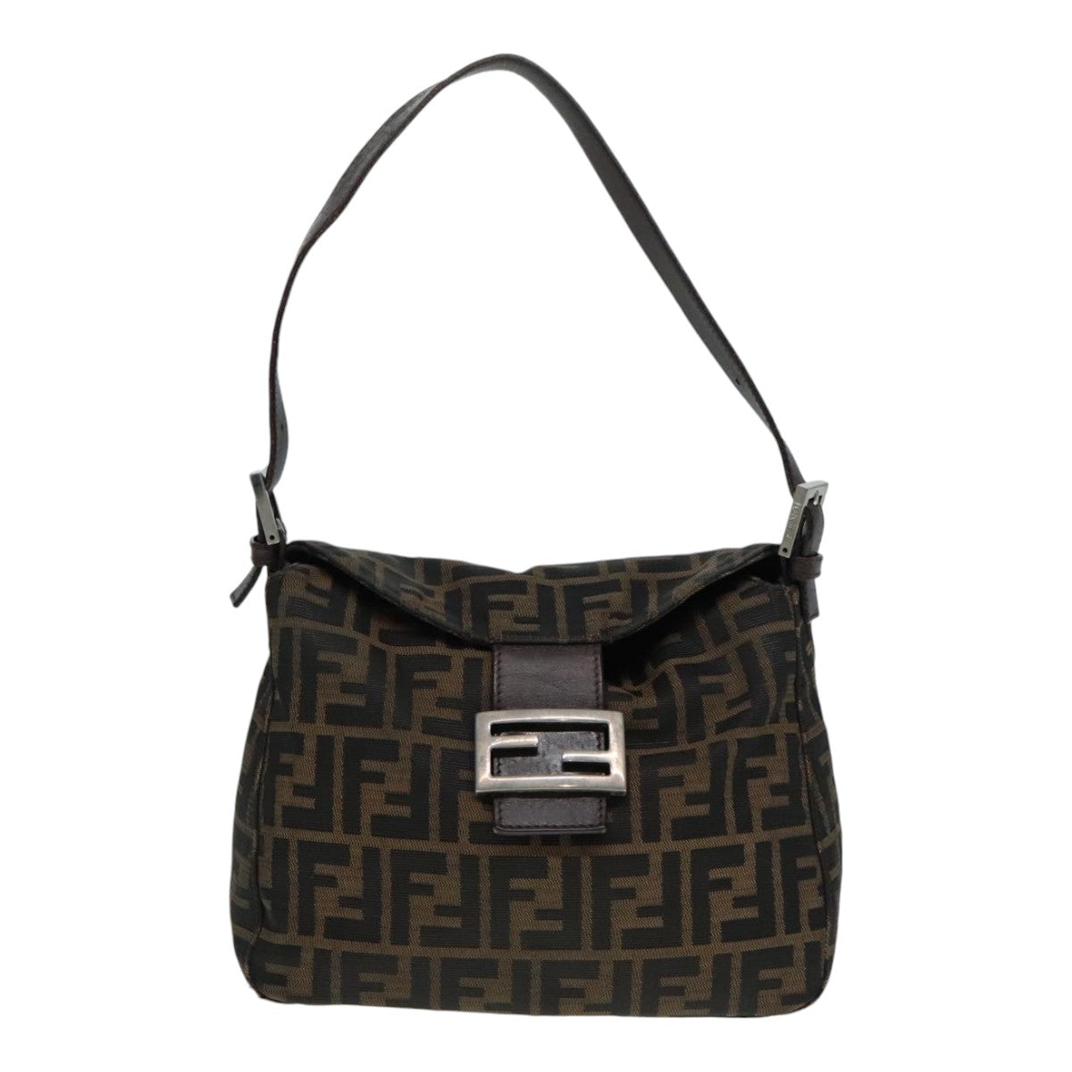FENDI Zucca Canvas Mamma Baguette Shoulder Bag Brown Black Silver yk15163