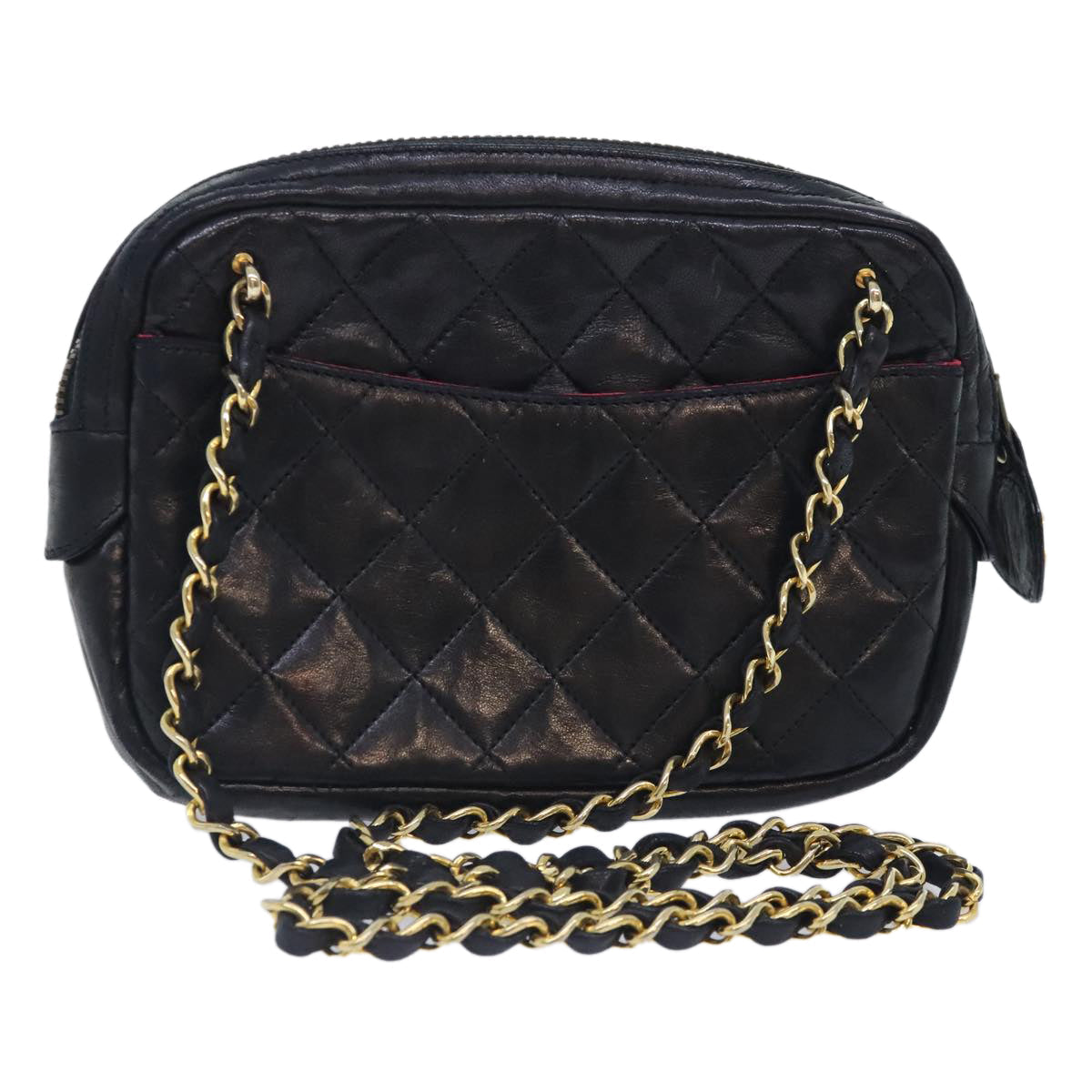 CHANEL Matelasse Chain Shoulder Bag Lamb Skin Black Gold CC yk15180