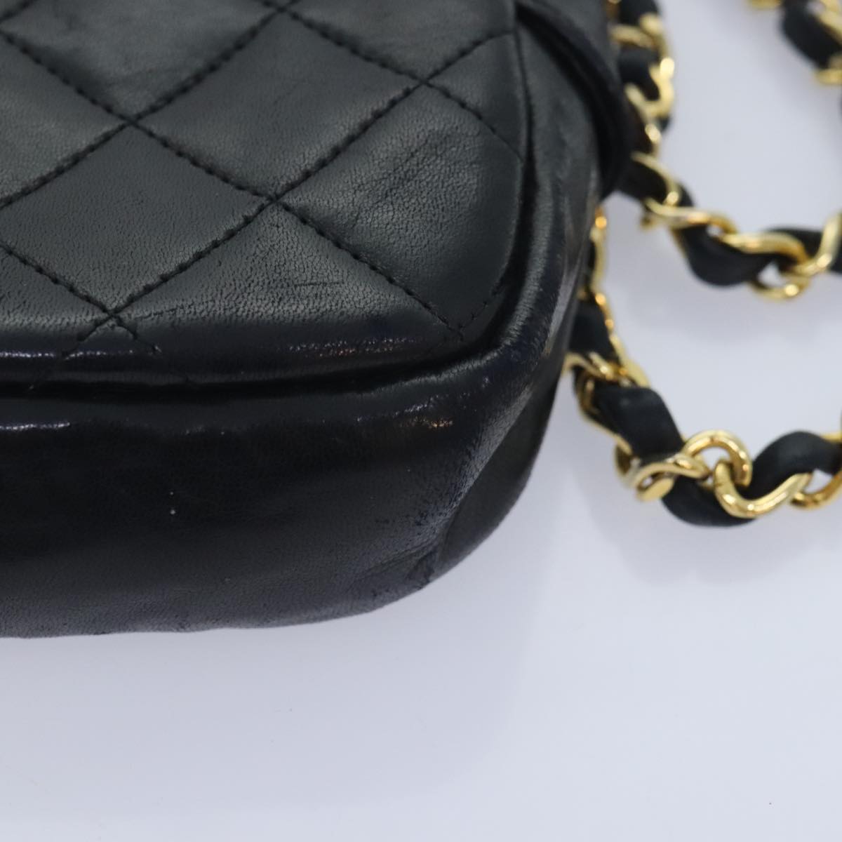 CHANEL Matelasse Chain Shoulder Bag Lamb Skin Black Gold CC yk15180