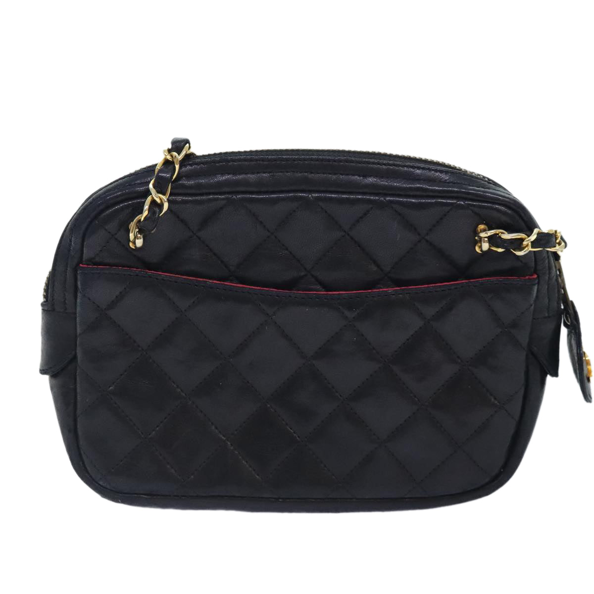 CHANEL Matelasse Chain Shoulder Bag Lamb Skin Black Gold CC yk15180