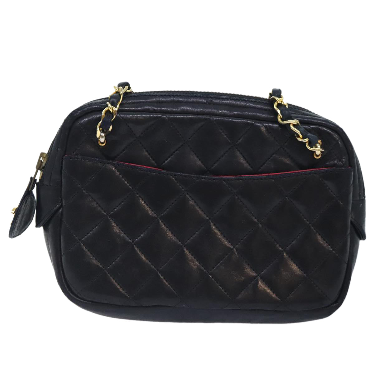 CHANEL Matelasse Chain Shoulder Bag Lamb Skin Black Gold CC yk15180