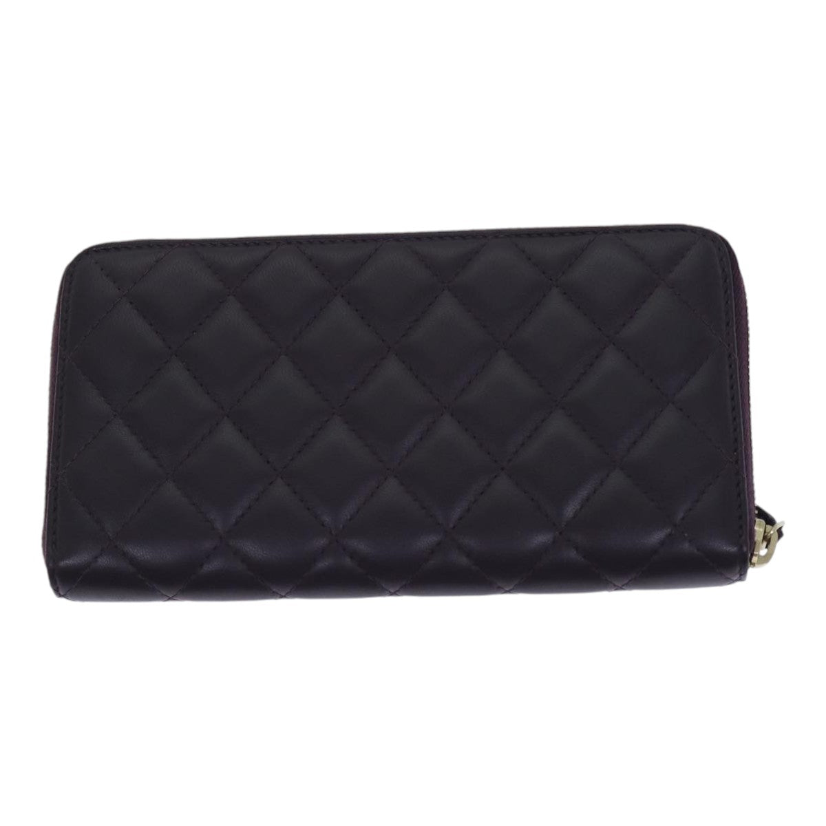 CHANEL Matelasse Long Wallet Lamb Skin Purple Gold CC yk15217