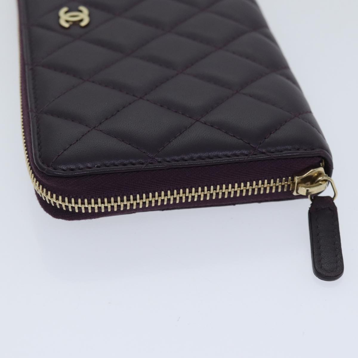 CHANEL Matelasse Long Wallet Lamb Skin Purple Gold CC yk15217