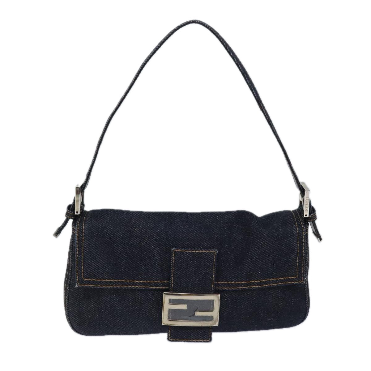 FENDI Mamma Baguette Shoulder Bag Denim Navy Silver yk15240A