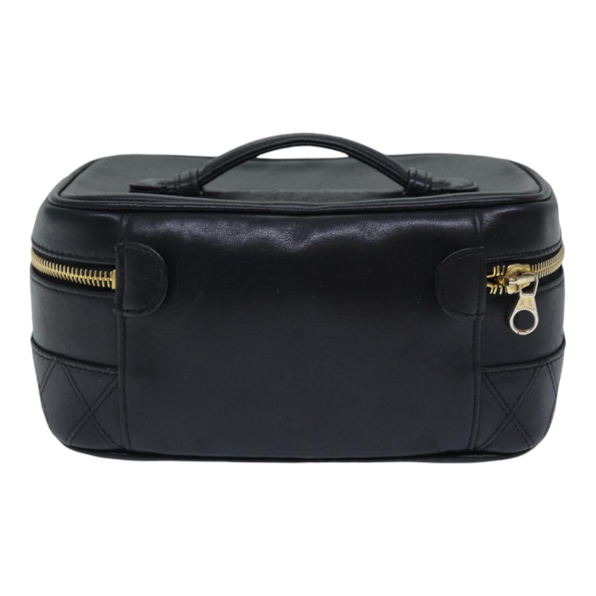 CHANEL Vanity Bicolore Pouch Leather Black Gold CC yk15250