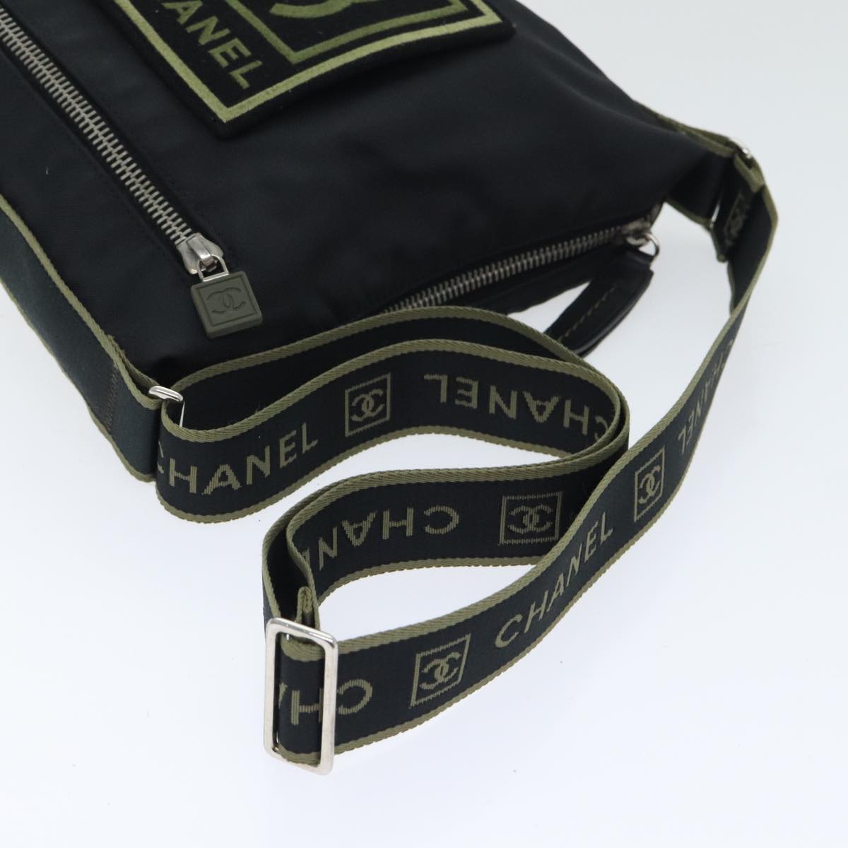 CHANEL Sports COCO Mark Shoulder Bag Nylon Black Silver CC yk15256