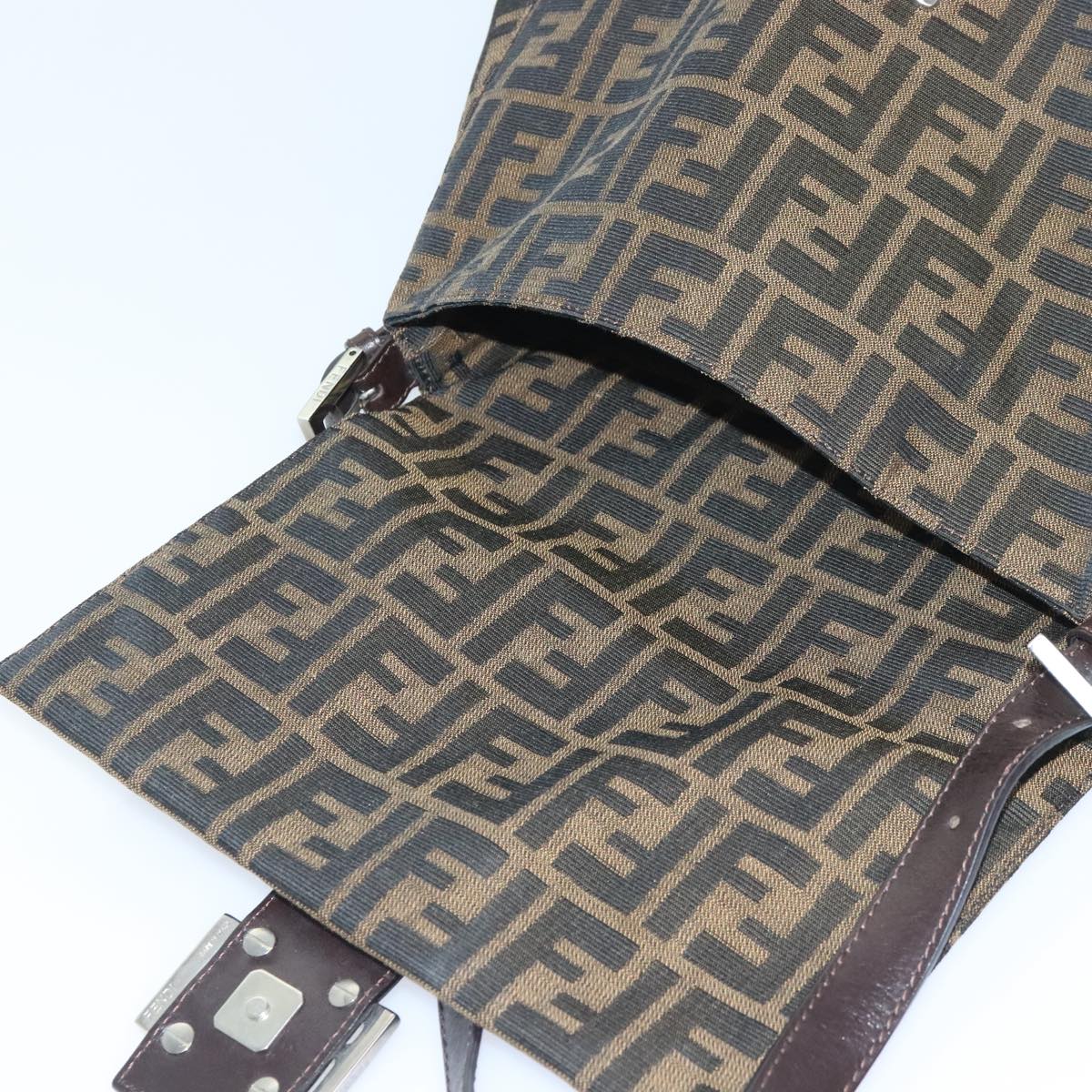 FENDI Zucca Canvas Mamma Baguette Shoulder Bag Brown Black Silver yk15310A