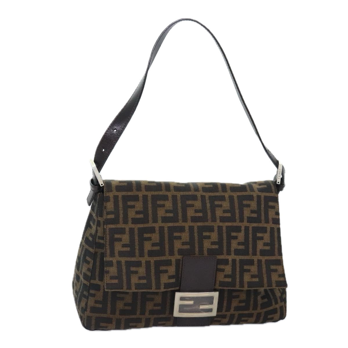 FENDI Zucca Canvas Mamma Baguette Shoulder Bag Brown Black Silver yk15310A