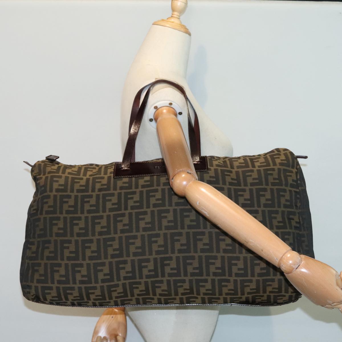 FENDI Zucca Canvas Boston Bag Brown yk15391