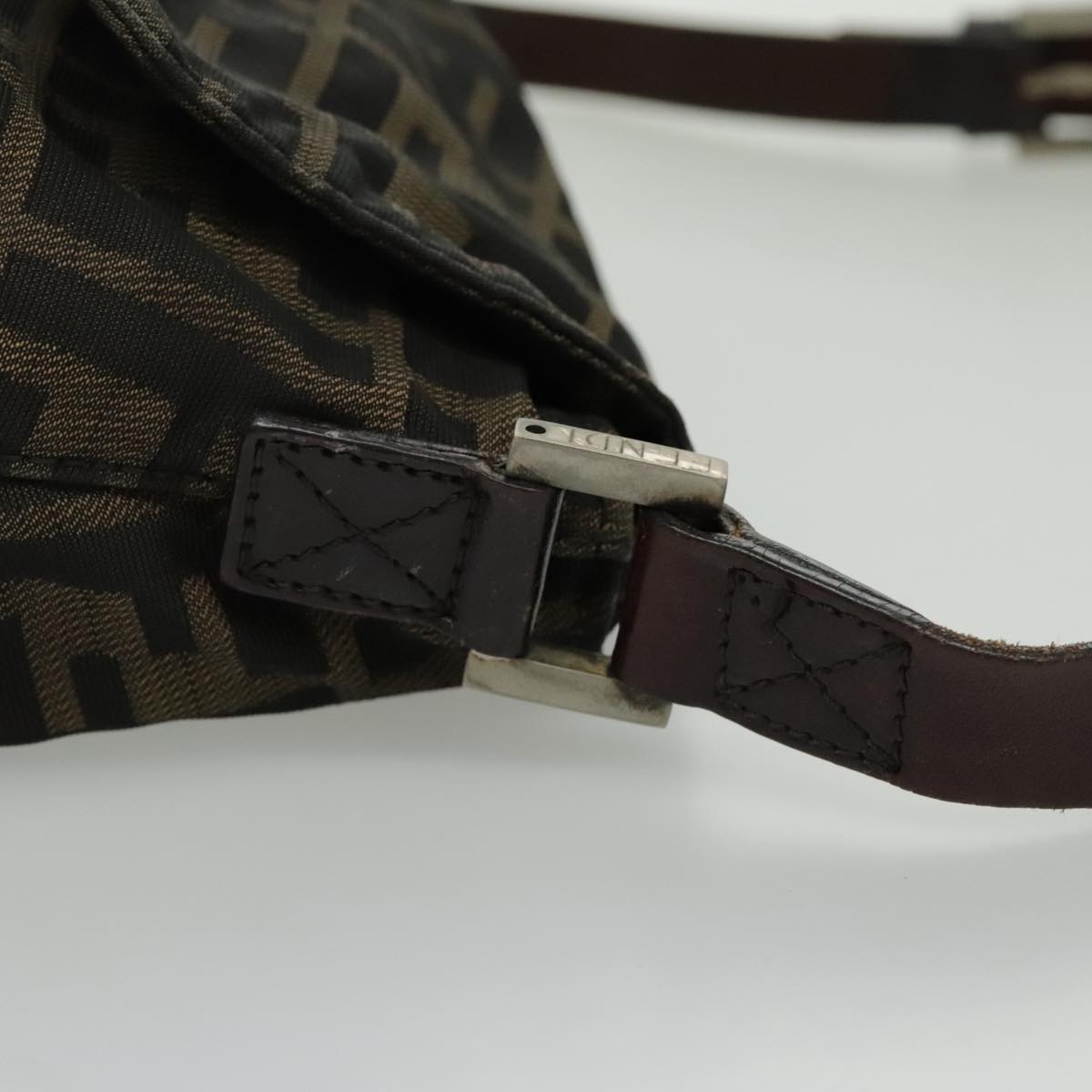 FENDI Zucca Canvas Shoulder Bag Brown Black Silver yk15522