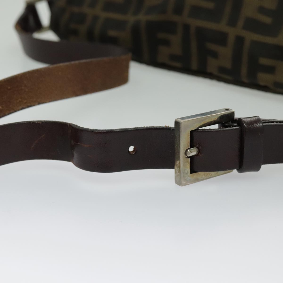 FENDI Zucca Canvas Shoulder Bag Brown Black Silver yk15522