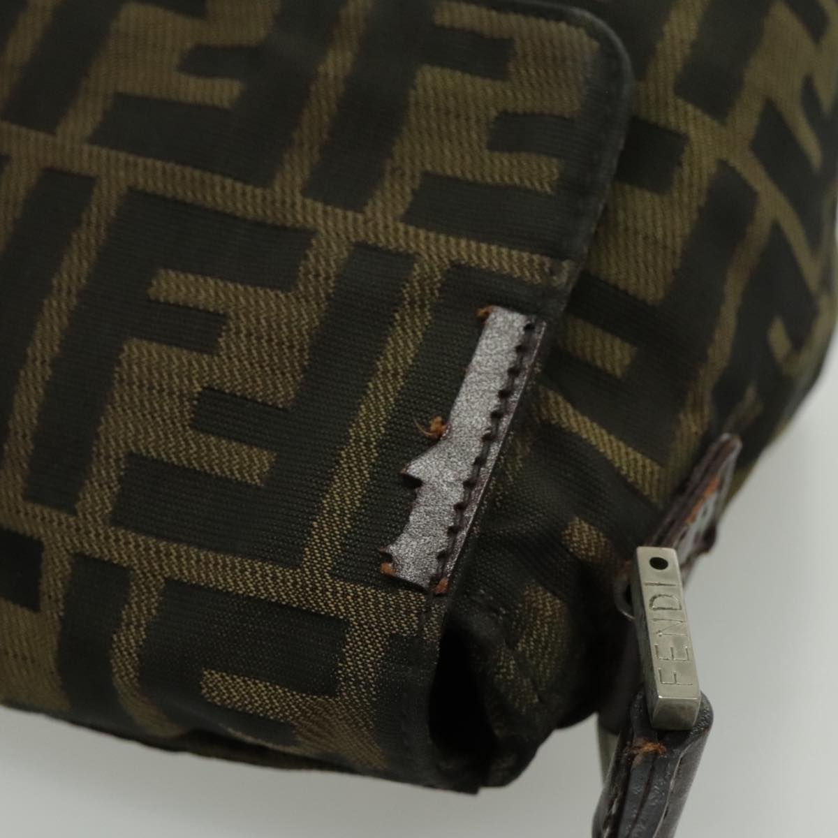 FENDI Zucca Canvas Shoulder Bag Brown Black Silver yk15522