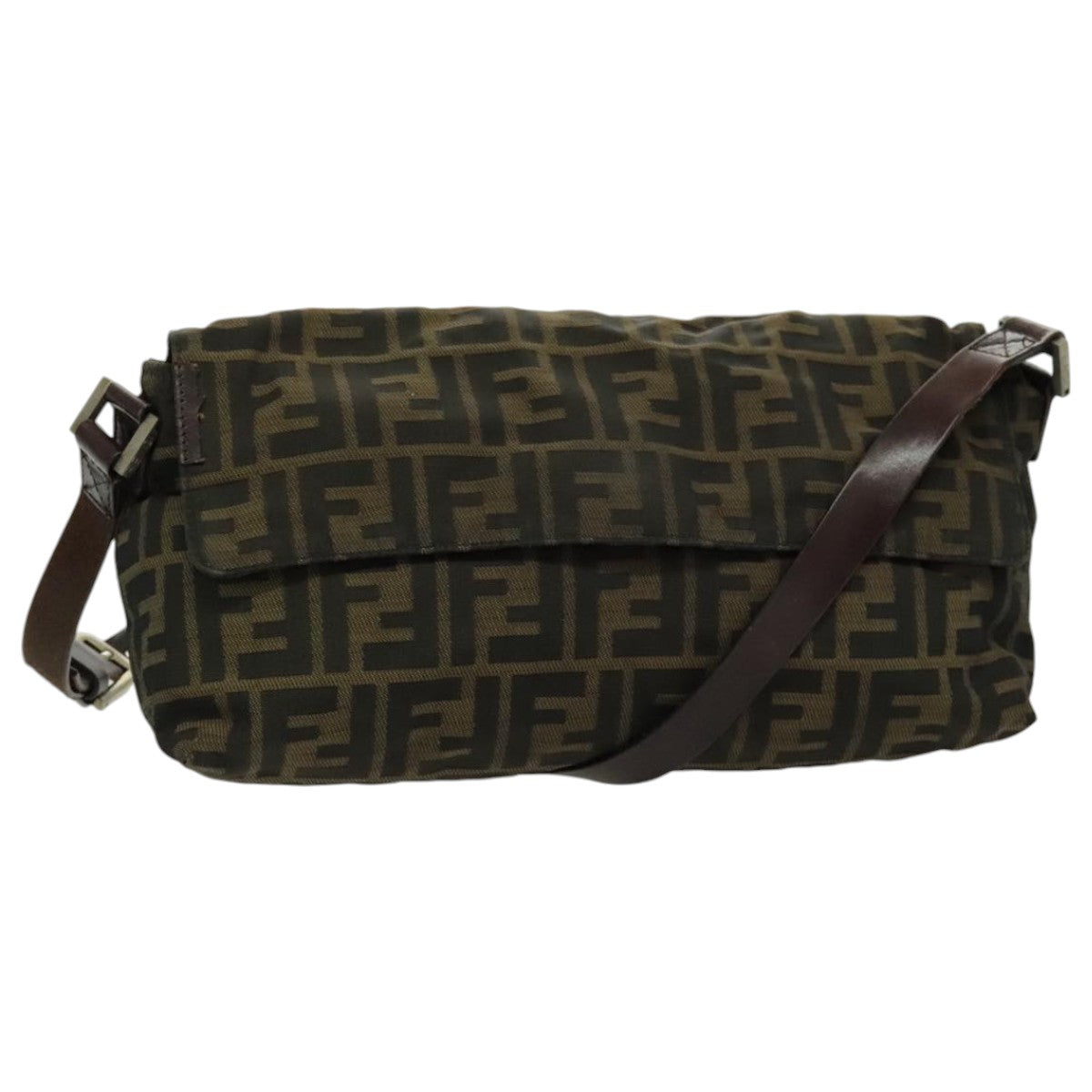 FENDI Zucca Canvas Shoulder Bag Brown Black Silver yk15522