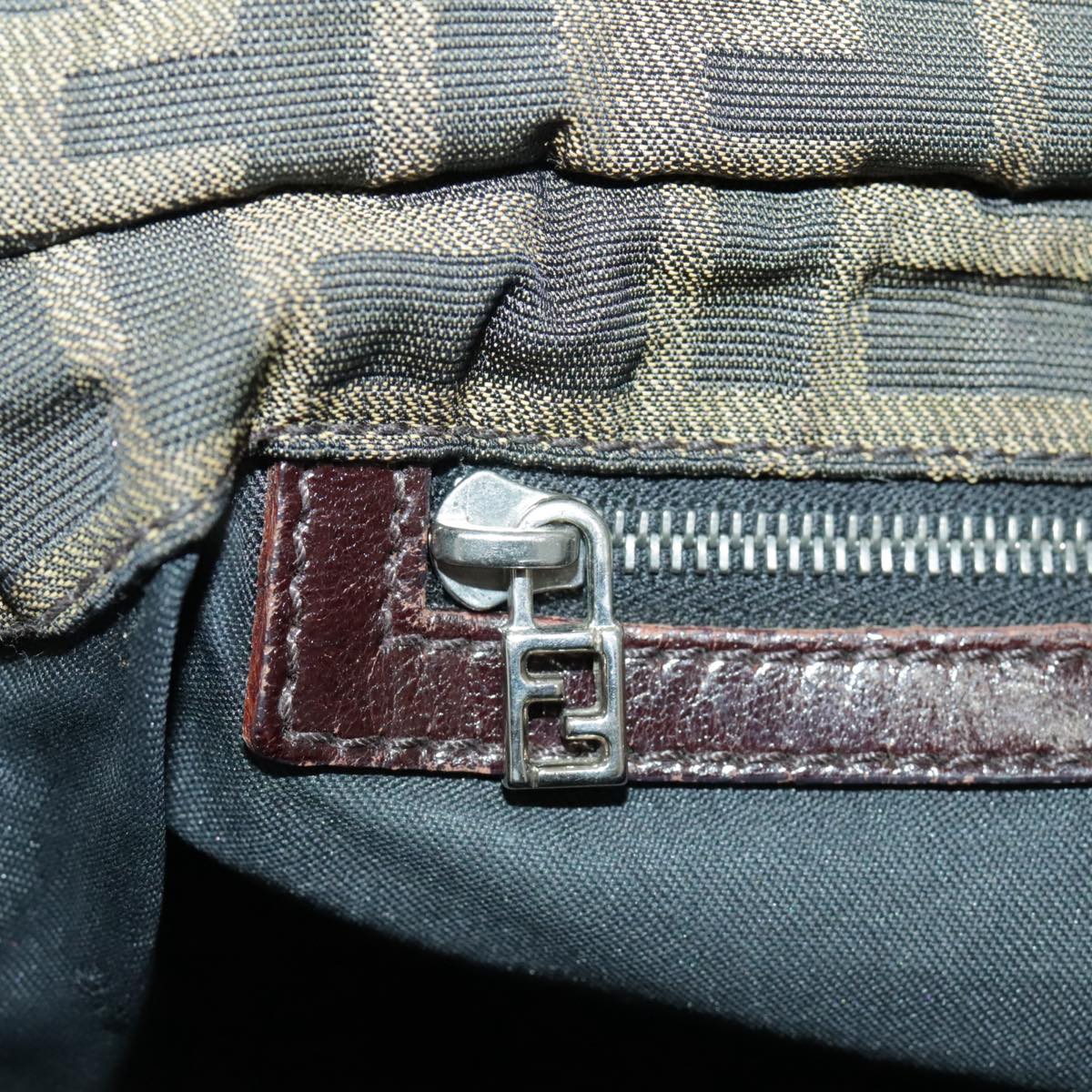 FENDI Zucca Canvas Shoulder Bag Brown Black Silver yk15522