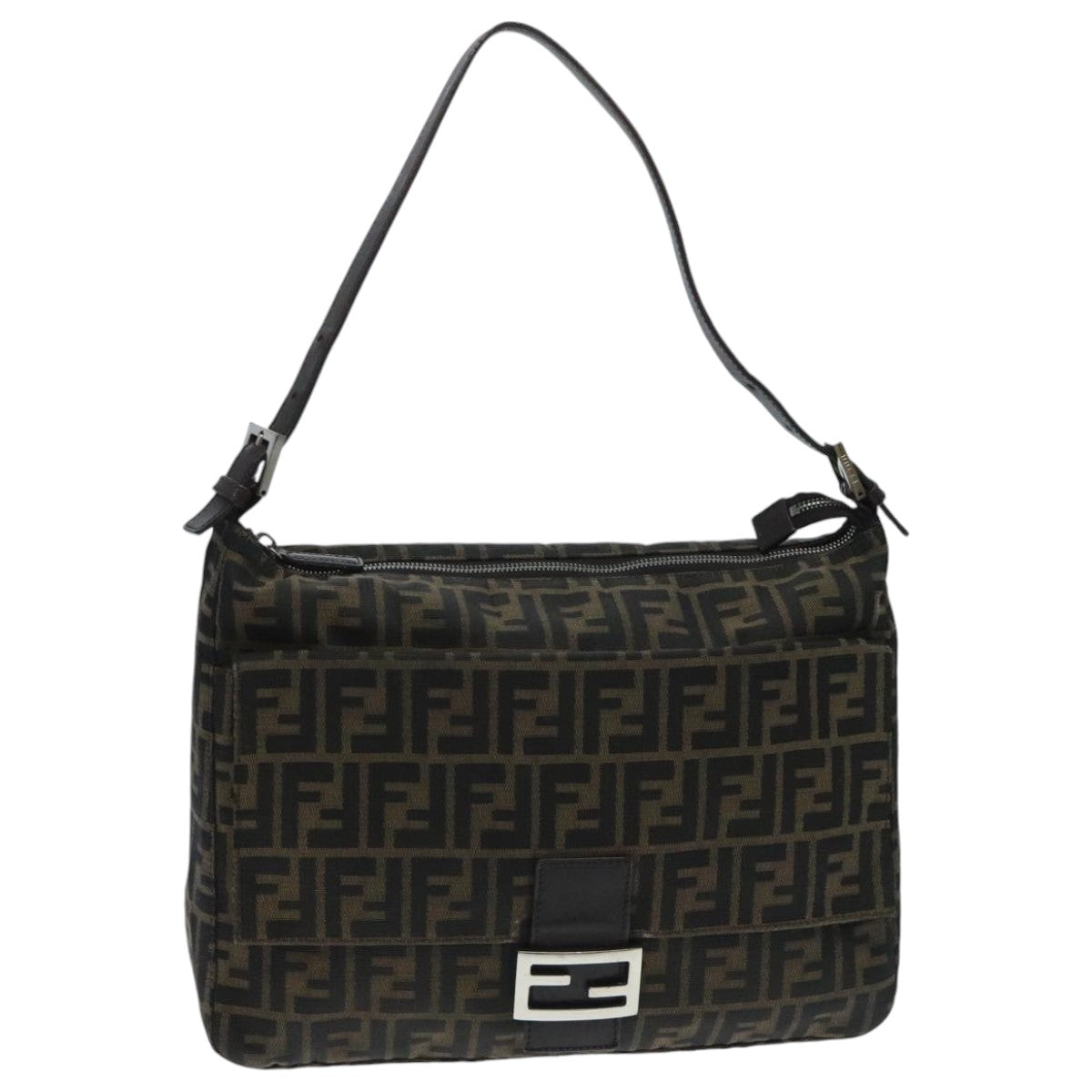 FENDI Zucca Canvas Mamma Baguette Shoulder Bag Brown Black Silver yk15544