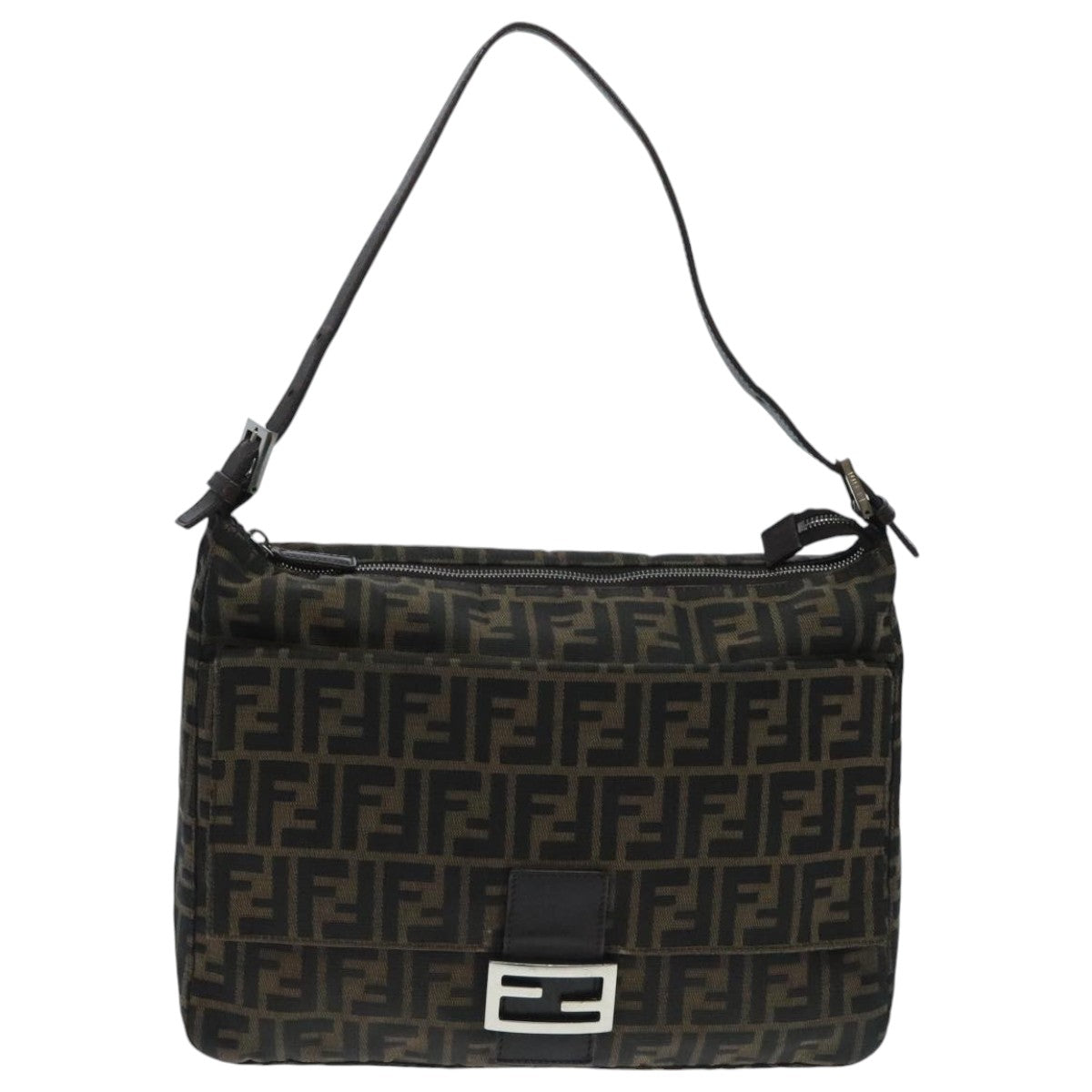 FENDI Zucca Canvas Mamma Baguette Shoulder Bag Brown Black Silver yk15544
