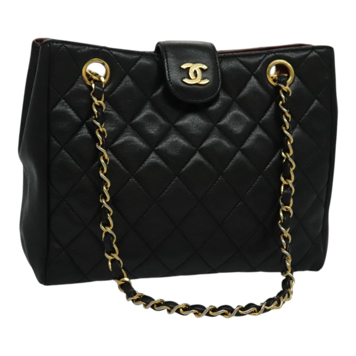 CHANEL Matelasse Chain Shoulder Bag Lamb Skin Black Gold CC yk15615A