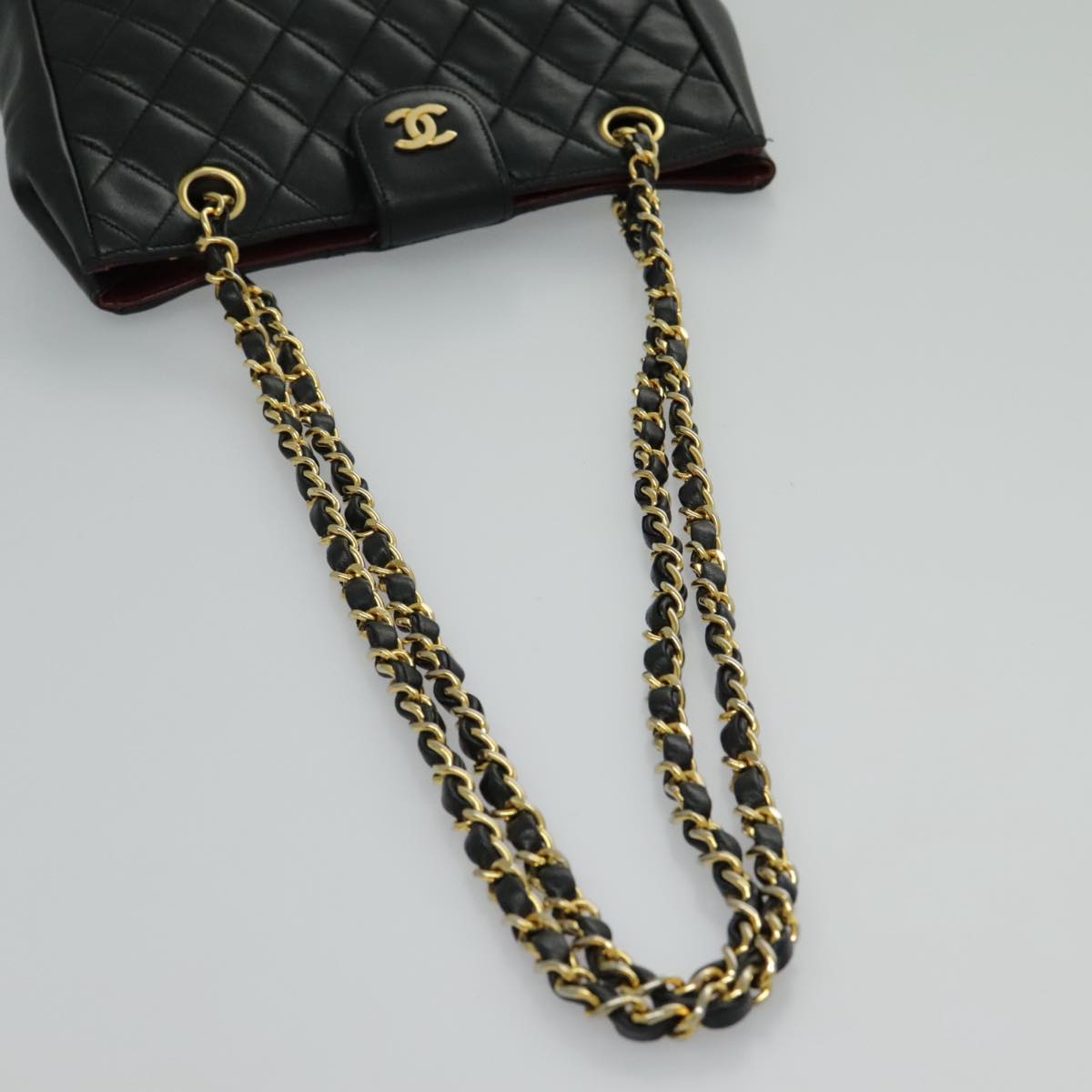 CHANEL Matelasse Chain Shoulder Bag Lamb Skin Black Gold CC yk15615A