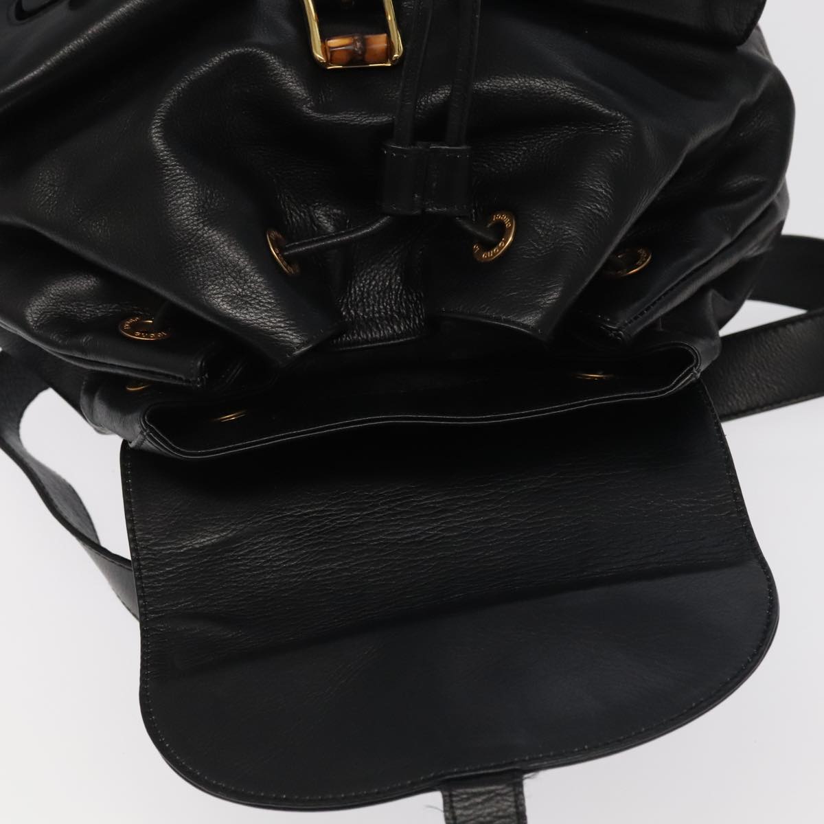 GUCCI Bamboo Backpack Leather Black Gold 003 2058 0016 yk15777