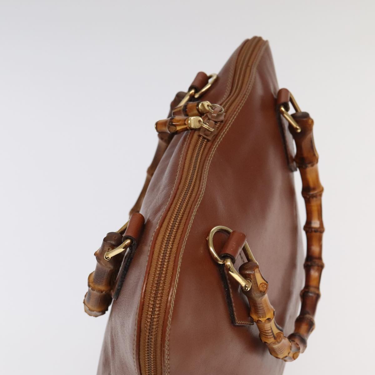 GUCCI Bamboo Hand Bag Leather 2way Brown Gold 000 1186 0289 yk15862