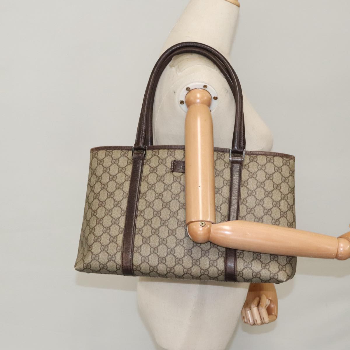 GUCCI GG Supreme Tote Bag PVC Beige Silver 114595 yk15868