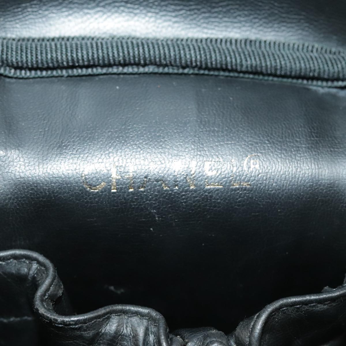 CHANEL Bicolore Vanity Cosmetic Pouch Leather Black Gold CC yk15869