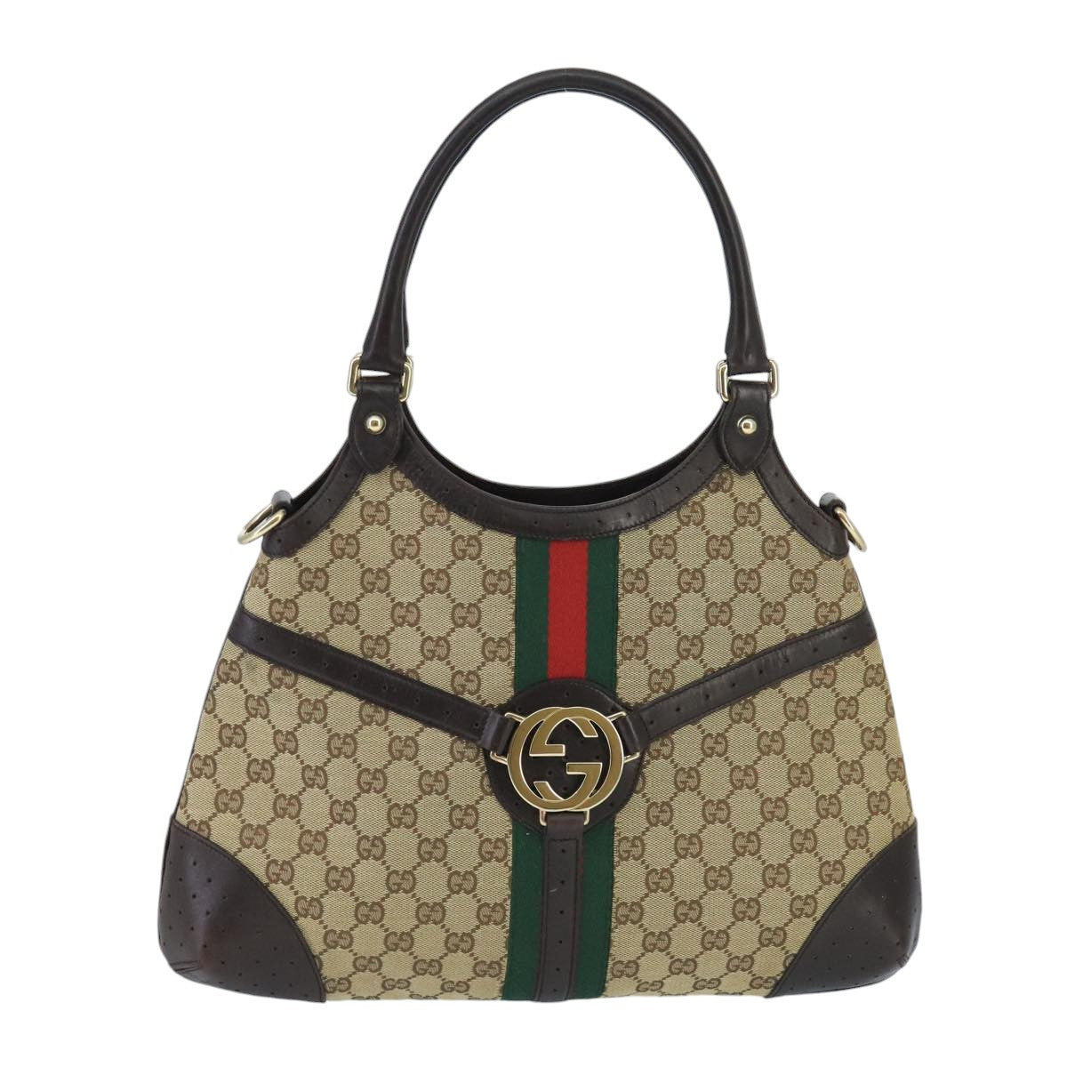 GUCCI GG Canvas interlocking Web Sherry Line Hand Bag White 114875 yk15870