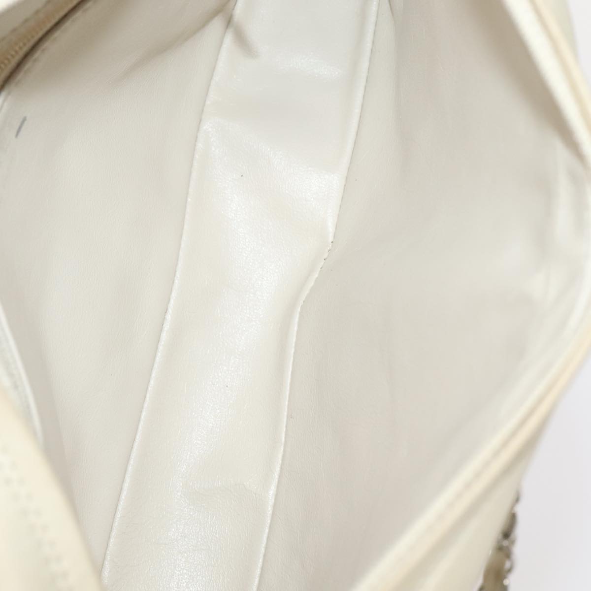 CHANEL Matelasse Chain Hand Bag Lamb Skin White Silver CC yk15902