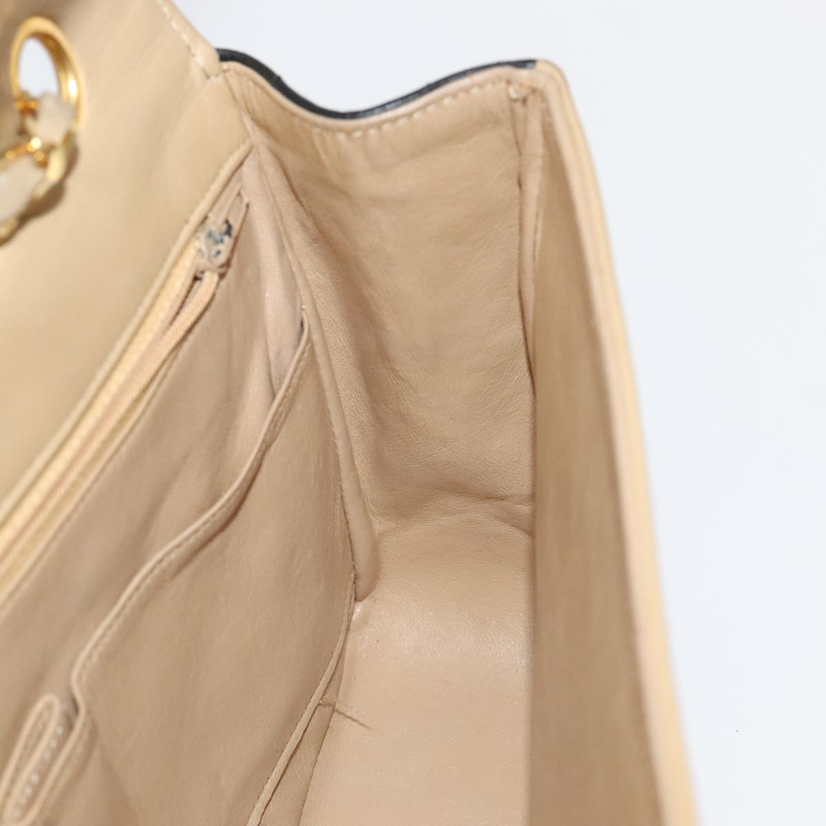 CHANEL Matelasse Chain Hand Bag Lamb Skin Beige Gold CC yk15903